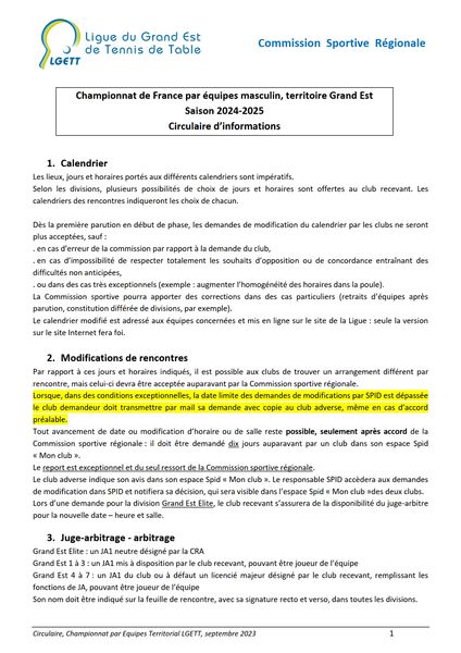 Circulaire du championnat par équipes 2024-2025