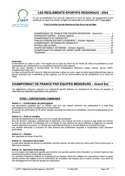 Règlement sportifs régionaux 2024-2025