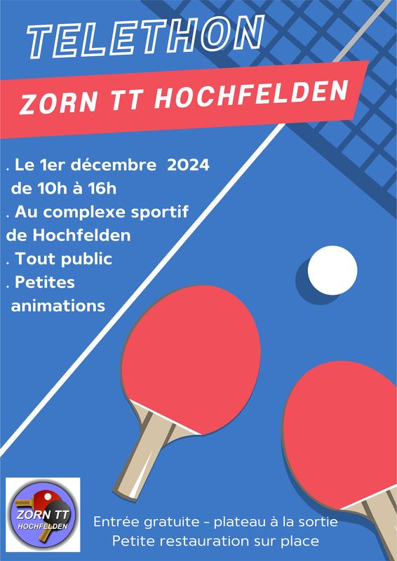 Dimanche 1er décembre, Zorn TT Hochfelden ouvrira ses portes de 10h à 16h dans le cadre du Téléthon 2024